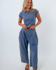 Matching washed denim knit lounge set, comfy loungewear, matching pants set