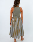 Teacher outfit skirt, Patterned midi skirts, Colorful striped skirt with pockets