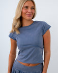 Comfy cropped short sleeve top, comfy short sleeve top for school, comfy blue shirt