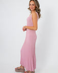 Sophie Peony Pink Rib Knit Midi Dress side view