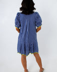 Chandler Navy Stripe Chartreuse Trim Dress