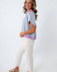 Short sleeve knit sweater, colorful knit sweater, blue and purple top