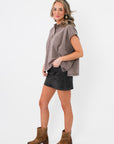 Double Check Brown Sleeveless Polo Top