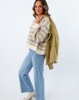 Ivory sweater with pink and green stripes
Long sleeve colorful sweater for fall