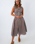 Blue and brown fall dress for women, striped fall dress for women, striped midi dress, brown and blue midi dress