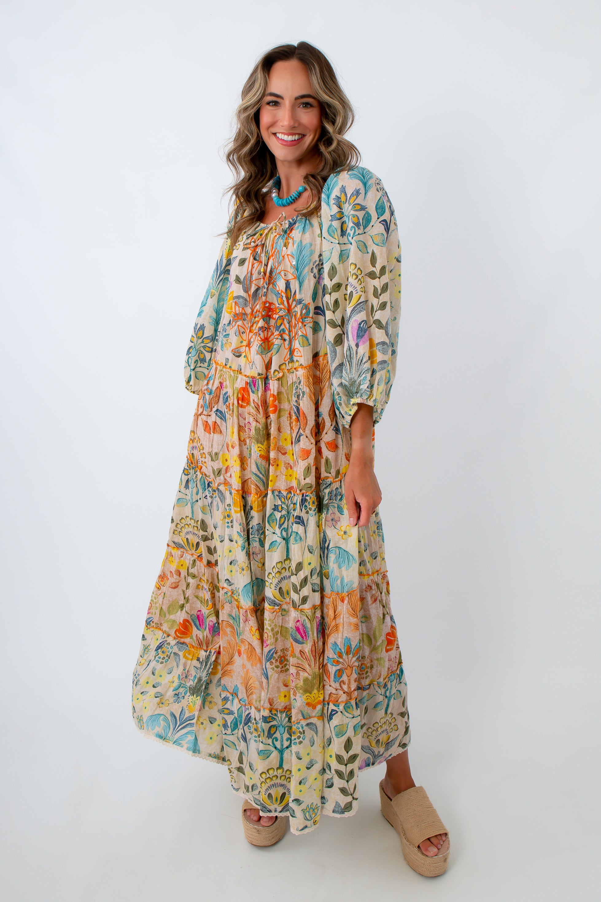 Bohemian Atelier Floral Embroidered Maxi Dress