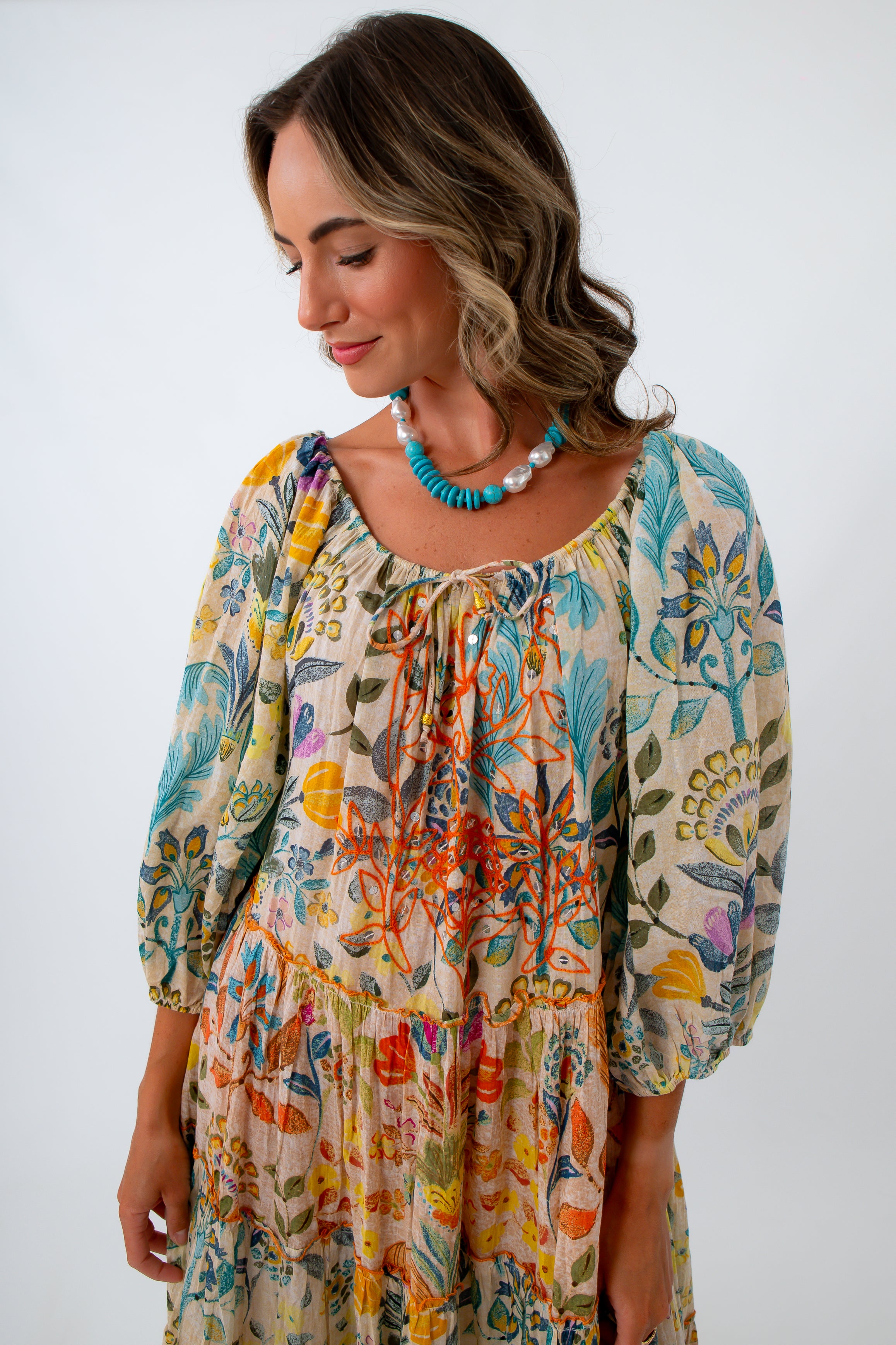 Bohemian Atelier Floral Embroidered Maxi Dress