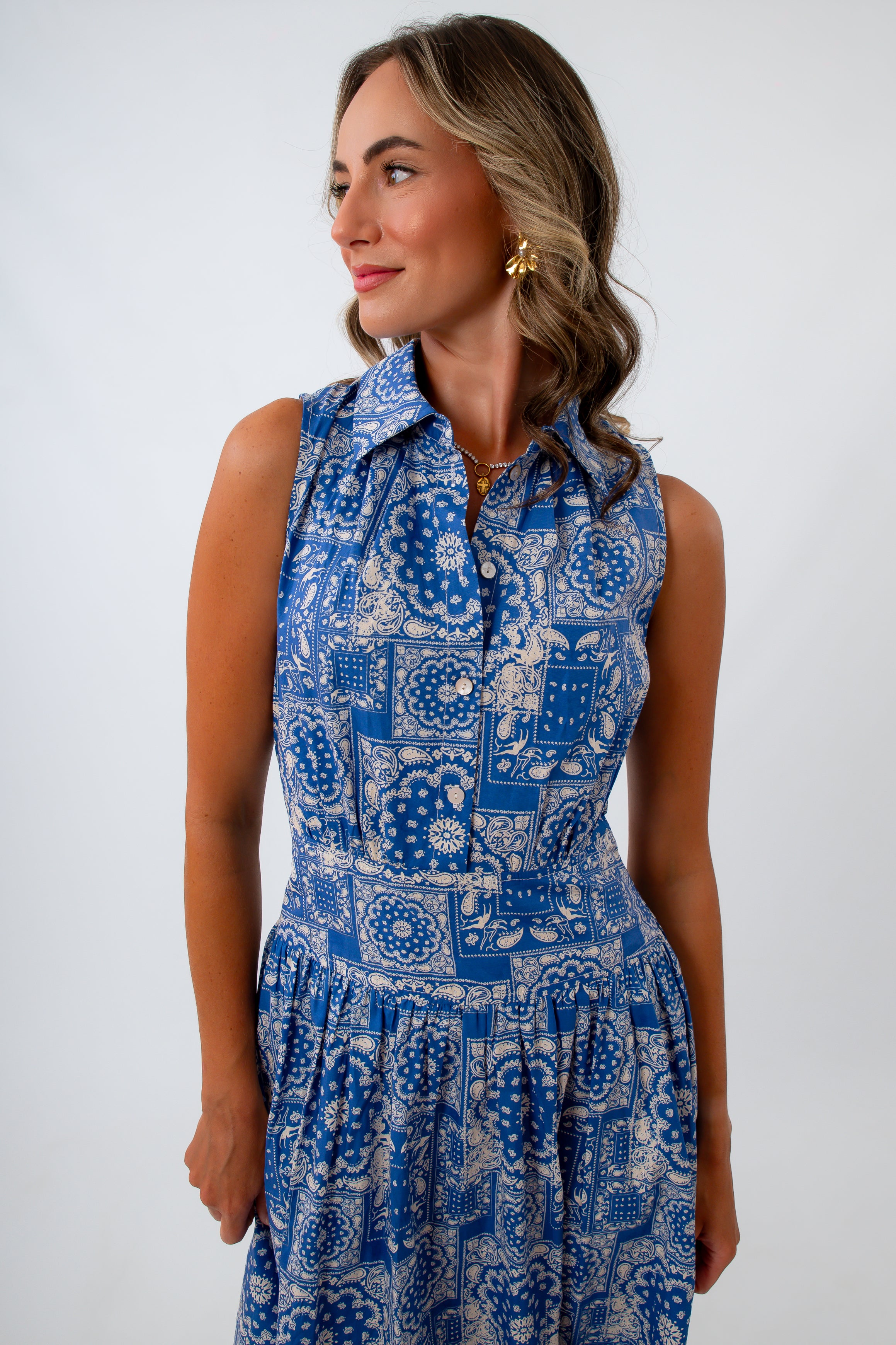 blue patchwork maxi dress Bandana Medallion fw2023 Color:M-Jade Black And Blue And Unique panel construction