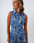 100% cotton blue printed maxi, women's blue maxi dress, blue patchwork printed dress