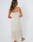Seagarden Floral Eyelet Hem Midi Dress in ecru with adjustable straps