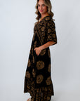 Fully lined shimmer maxi dress for events, black and gold shimmery dress, black dress with gold accents