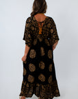 Elegant black and gold gown for fall, black and gold wedding guest dress, black dress with shimmery accents