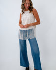 Vintage Statement Ivory Embroidered Fringe Top