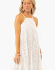 Front view of Antique Floral Halter Dress with intricate floral embroidery, ideal for resort or occasion wear with a romantic, feminine touch.