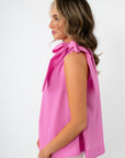 Stacy Orchid Pink Textured Tie Neck Top