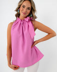 Stacy Orchid Pink Textured Tie Neck Top