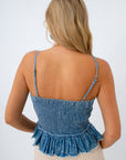 Seahorse embroidered shirt, denim tank with adjustable straps, denim tank with smocked backing