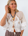 Madeline Ivory Embroidered Short Sleeve Top