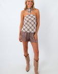 Adjustable halter neck plaid top, fall halter top, plaid halter top