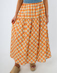 Summer Breeze Orange Plaid Midi Skirt