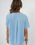 Back view of Robin Powder Blue Short Sleeve Blouse