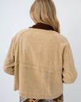 Lightweight fall jacket, jacket with corduroy collar, women's barn jacket, women's beige jacket