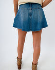 Stylish fall denim mini skirt with gold hardware, denim skirt for game day, mini denim skirt