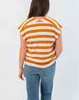 Turn the Page Camel V Neck Striped Top