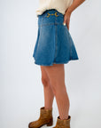 Equestrian inspired denim skirt with horsebit hardware, fall denim skirt