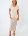 Evelyn Ivory Lace Trim Satin Midi Skirt