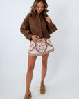 Brown floral jacket for fall layering, brown jacket for fall, brown jacket with floral embroidery
