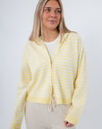 Yellow striped zip hoodie for women, casual outerwear
