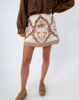 Beige and brown patterned mini skirt, fall mini skort, western fall skort