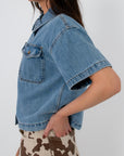 Broadway Denim Button Up Short Sleeve Top side view
