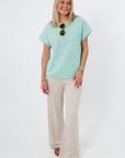 Seafoam ribbed knit short sleeve pocket tee with pants