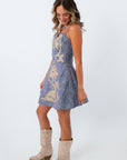 Adjustable strap embroidered dress, mini dress with side smocking, western inspired fall dress