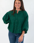 Jayne Green Lace Bubble Sleeve Blouse