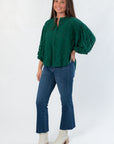 Jayne Green Lace Bubble Sleeve Blouse