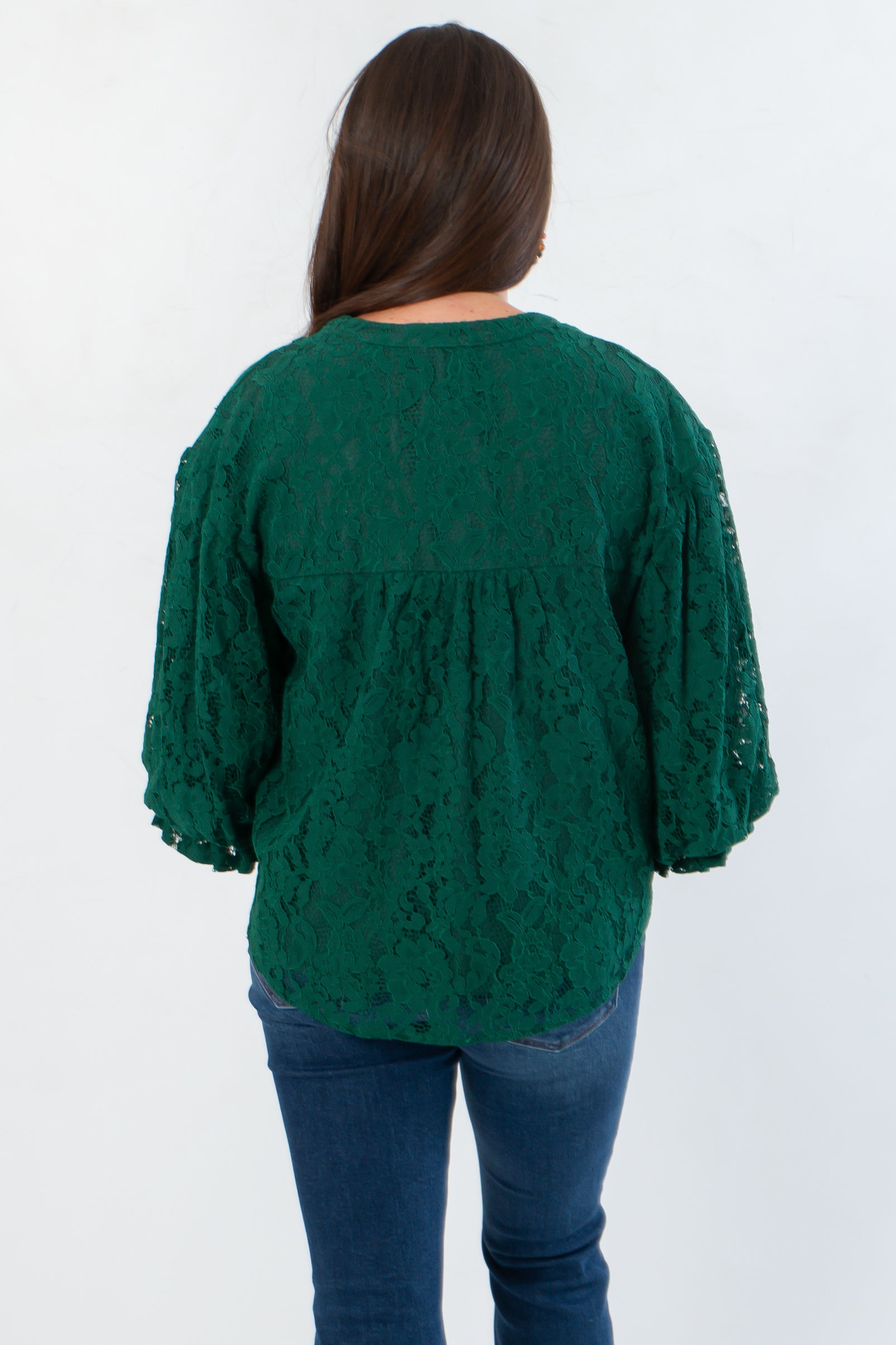 Jayne Green Lace Bubble Sleeve Blouse