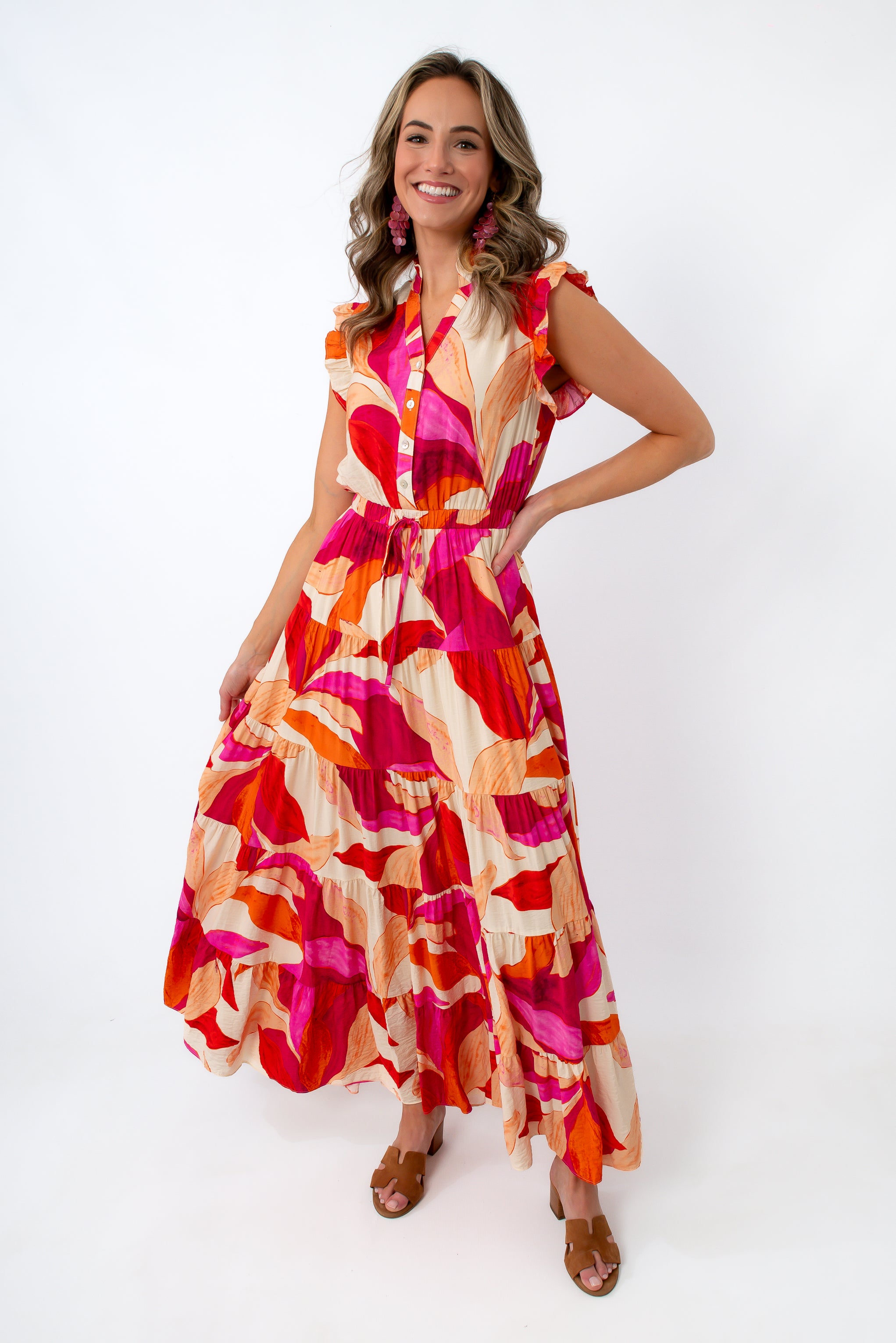 Taylor Tropical Print Tiered Maxi Dress
