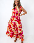 Taylor Warm Tropical Print Tiered Maxi Dress
