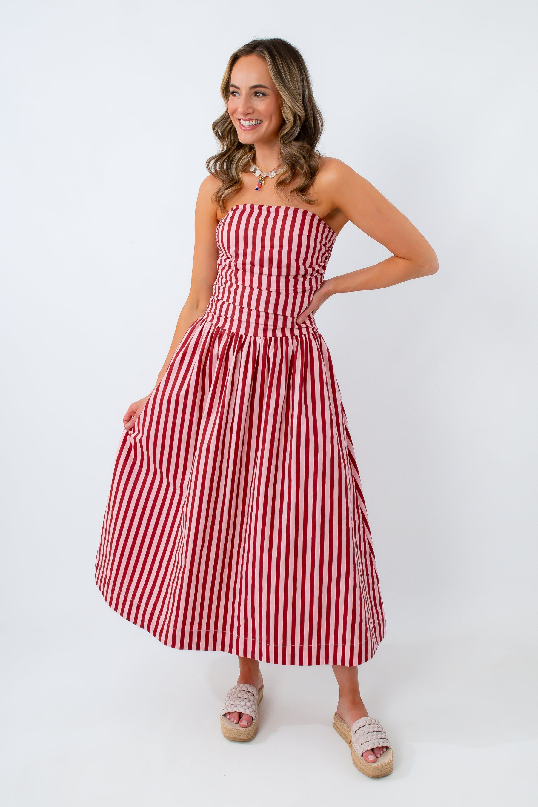 Candy Stripe Pink Strapless Maxi Dress