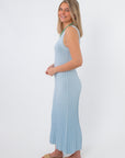 Sophie Sky Blue Rib Knit Midi Dress side profile