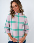 Easy to Love Pink & Green Windowpane Plaid Sweater