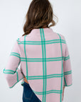 pink and green striped sweater, lightweight sweater for fall, mock neck sweater