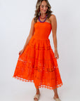 Bright orange dress for Clemson game day, clemson game day dress, clemson game day outfit, orange strapless dress