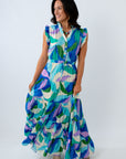 Taylor Cool Tropical Print Tiered Maxi Dress
