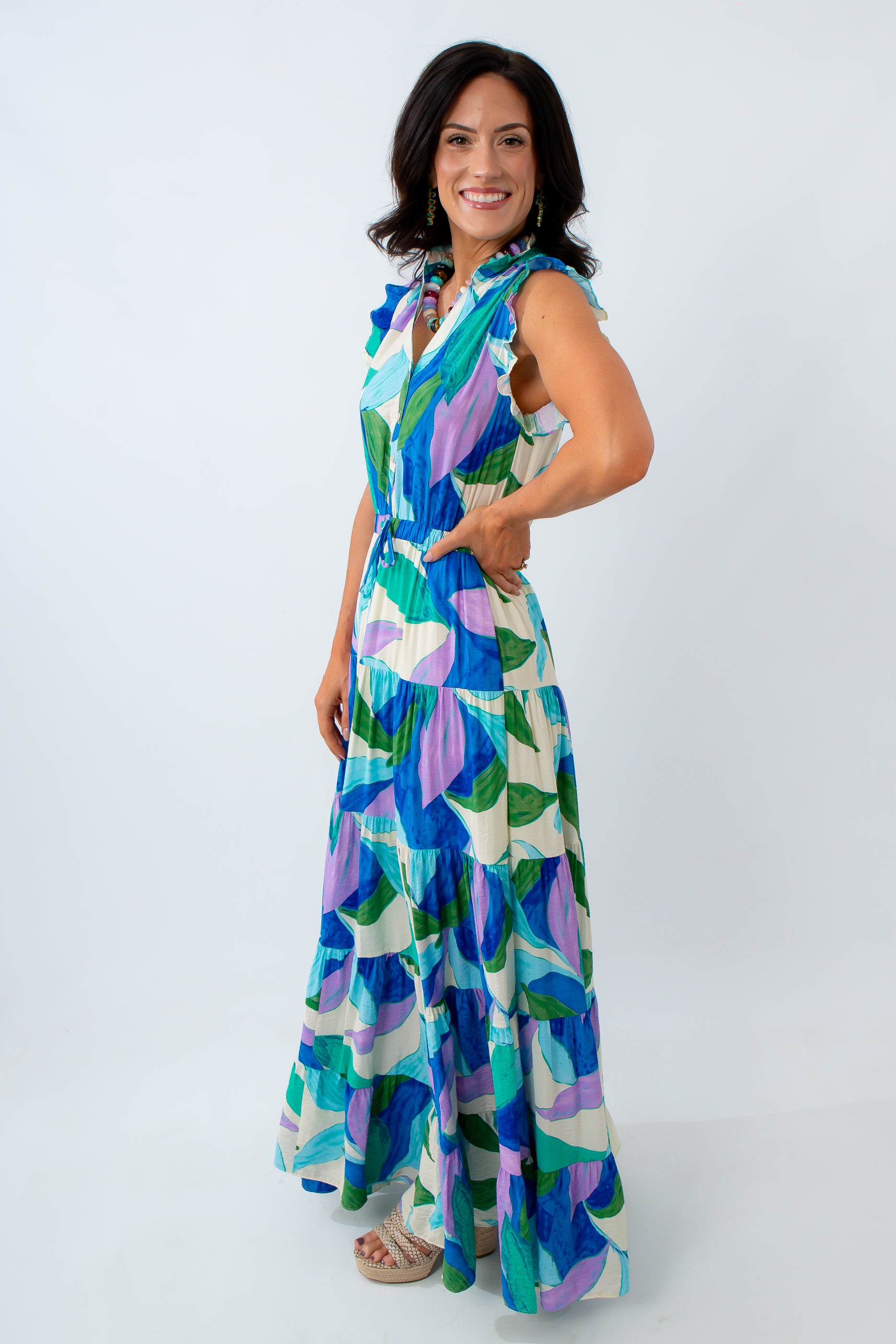 Taylor Cool Tropical Print Tiered Maxi Dress | Summer Vacation Outfit L. Mae Boutique Taylor Cool Tropical Print Tiered Maxi Dress | Summer Vacation Outfit L. Mae Boutique