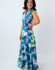 blue green purple tropical maxi dress