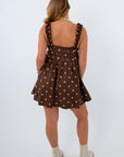 Brown polka dot dress, dress with built in bra, mini dress with polka dots